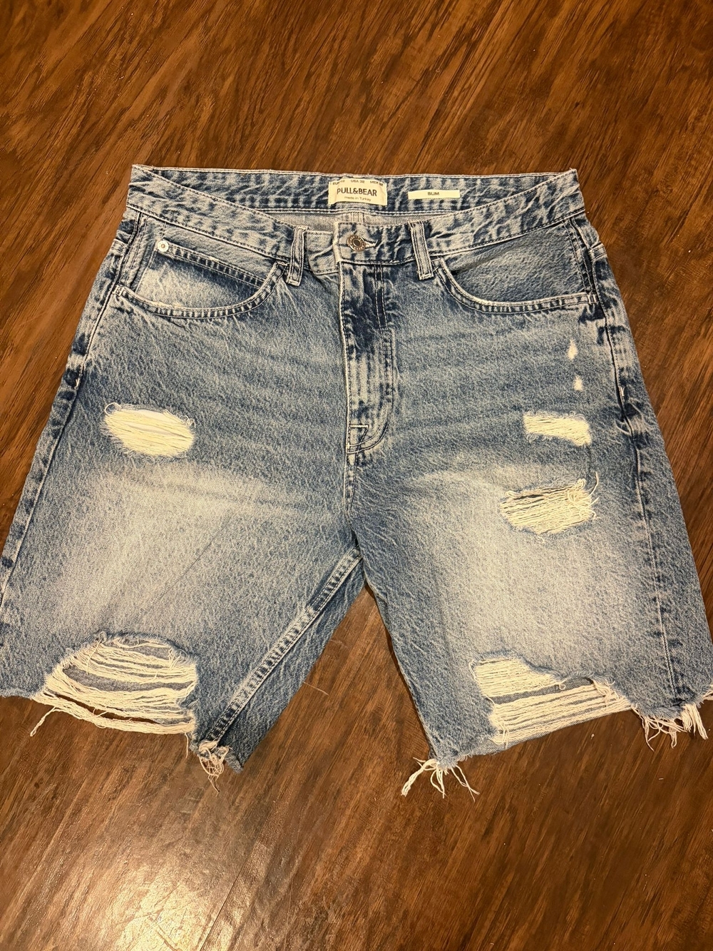 Pull&Bear Light Blue Distressed Denim Shorts